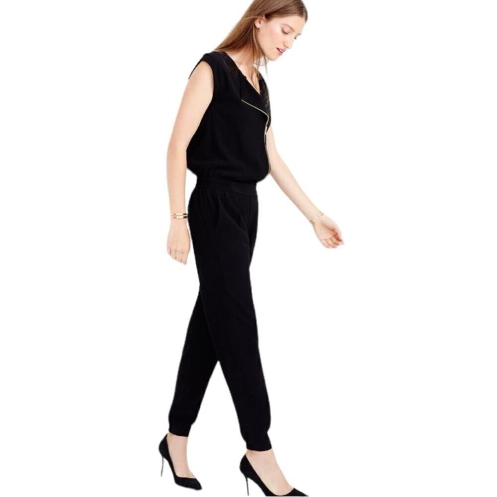 J. Crew Asymmetrical Zip Jumpsuit Black Jogger Ankle Elastic Waist Sleeveless 4P - Picture 9 of 16